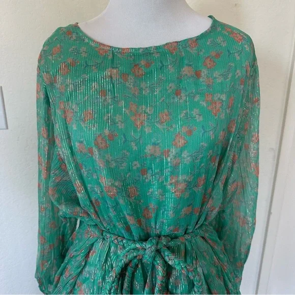 Boho Summer Mint chiffon ditsy floral print mini dress with Belt Italian Size 6 - Picture 7 of 17